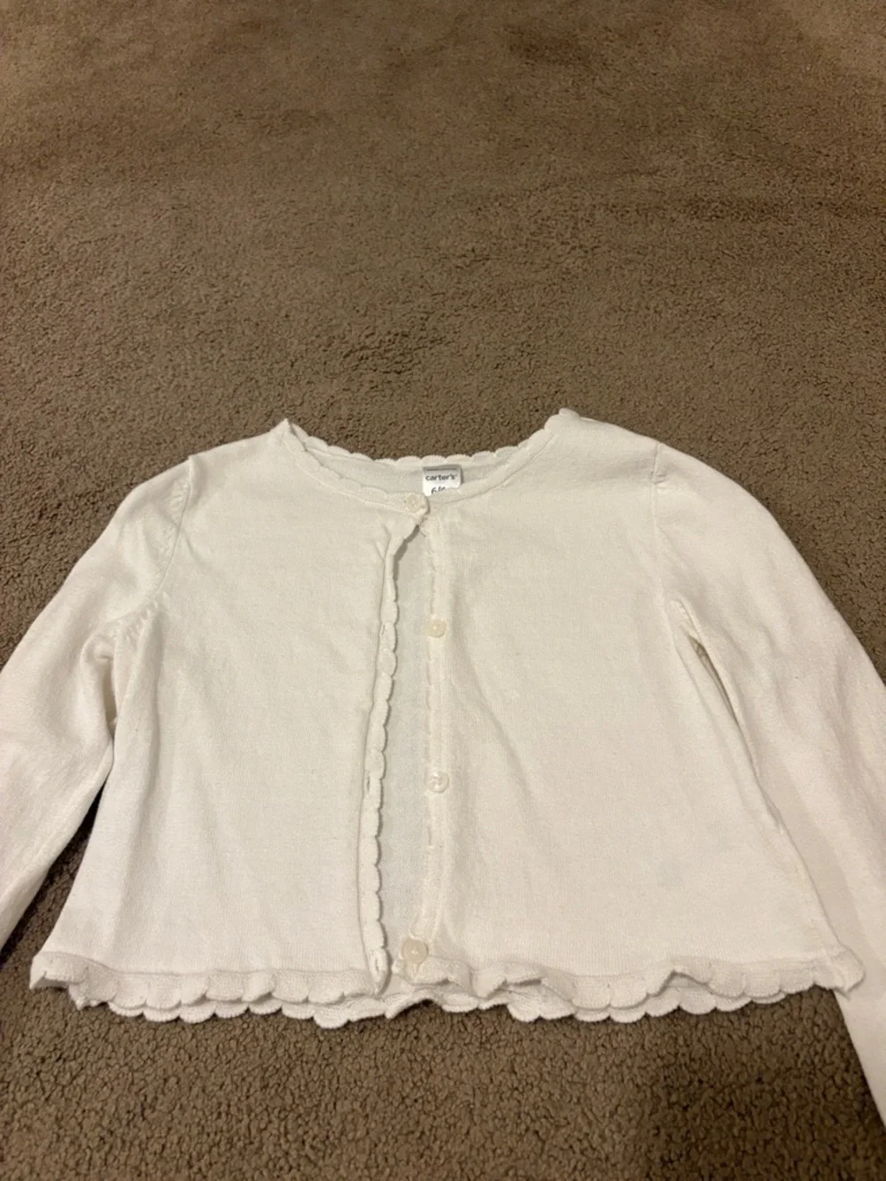 Carter's White Scalloped-Trim Knit Cardigan